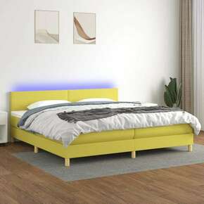 Vidaxl Box spring postelja z vzmetnico LED zelena 200x200 cm blago