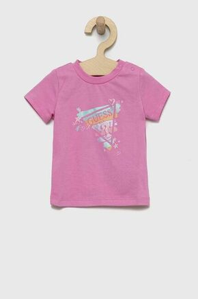 Kratka majica za dojenčka Guess vijolična barva - vijolična. Kratka majica za dojenčka iz kolekcije Guess. Model izdelan iz pletenine s potiskom.
