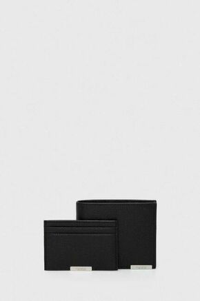Usnjena denarnica in etui za kartice BOSS črna barva - črna. Srednje velika denarnica iz kolekcije BOSS. Model izdelan iz naravnega usnja. Model je opremljen z etuijem za kartice.