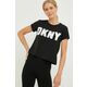 Kratka majica Dkny ženski, črna barva - črna. Lahkotna kratka majica iz kolekcije Dkny. Model izdelan iz tanke, elastične pletenine.
