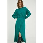 Obleka Lovechild zelena barva - zelena. Obleka iz kolekcije Lovechild. Model izdelan iz enobarvnega materiala. Model iz zračne viskozne tkanine.