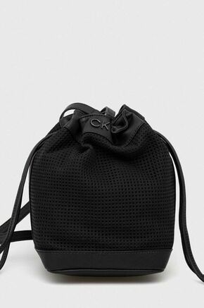 Torbica Calvin Klein črna barva - črna. Majhna torbica iz kolekcije Calvin Klein. Model na zapenjanje izdelan iz iz ekološkega usnja.