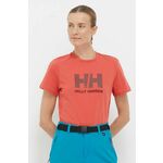 Bombažna kratka majica Helly Hansen bela barva - rdeča. Kratka majica iz kolekcije Helly Hansen, izdelana iz bombažne pletenine. Model iz mehke in na otip prijetne tkanine.