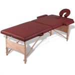 vidaXL Rdeča zložljiva masažna miza z 2 območji in lesenim okvirjem