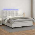 shumee Box spring postelja z vzmetnico LED bela 180x200cm umetno usnje