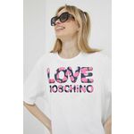 Bombažna kratka majica Love Moschino bela barva - bela. Kratka majica iz kolekcije Love Moschino. Model izdelan iz tanke, elastične pletenine. Lahek in udoben model, idealen za vsakodnevno nošenje.