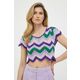 Kratka majica Pinko ženski, vijolična barva - vijolična. Kratka majica iz kolekcije Pinko, izdelana iz vzorčaste pletenine. Izrazita, bleščeča tkanina s kovinsko nitjo.