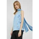 Bluza HUGO - modra. Bluza iz kolekcije HUGO. Model izdelan iz enobarvne tkanine. Ima asimetrični izrez. Nežen material, prijeten na dotik.