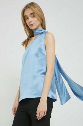Bluza HUGO - modra. Bluza iz kolekcije HUGO. Model izdelan iz enobarvne tkanine. Ima asimetrični izrez. Nežen material