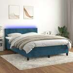 shumee Box spring postelja z vzmetnico LED temno modra 140x190cm žamet