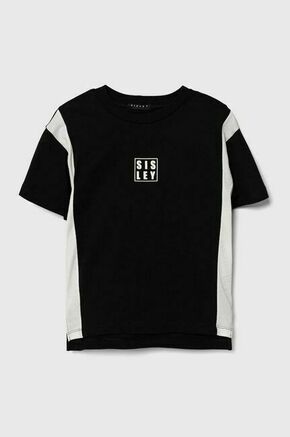 Otroška bombažna kratka majica Sisley črna barva - črna. Otroške lahkotna kratka majica iz kolekcije Sisley