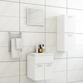 Vidaxl Komplet kopalniškega pohištva visok sijaj bela iverna plošča