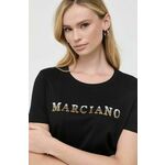 Kratka majica Marciano Guess ženski, črna barva - črna. Kratka majica iz kolekcije Marciano Guess, izdelana iz tanke, elastične pletenine. Model iz izjemno udobne tkanine z visoko vsebnostjo bombaža.