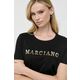 Kratka majica Marciano Guess ženski, črna barva - črna. Kratka majica iz kolekcije Marciano Guess, izdelana iz tanke, elastične pletenine. Model iz izjemno udobne tkanine z visoko vsebnostjo bombaža.