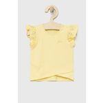 Otroška kratka majica Guess rumena barva - rumena. Otroške kratka majica iz kolekcije Guess. Model izdelan iz tanke, elastične pletenine.