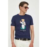 Bombažna kratka majica Polo Ralph Lauren mornarsko modra barva - mornarsko modra. Kratka majica iz kolekcije Polo Ralph Lauren, izdelana iz pletenine s potiskom. Model iz izjemno udobne bombažne tkanine.