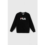 Otroški pulover Fila črna barva - črna. Otroški pulover iz kolekcije Fila, izdelan iz pletenine s potiskom. Model iz izjemno udobne tkanine z visoko vsebnostjo bombaža.