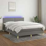 shumee Box spring postelja z vzmetnico LED temno siva 140x200 cm blago