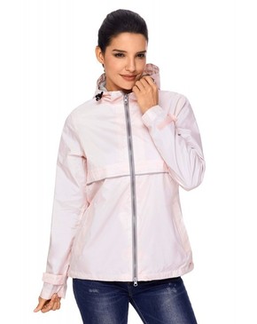 Light Pink Women Zipper Lapel Suit Blazer with Foldable Sleeve 27281