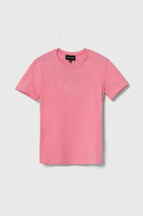 Otroška bombažna kratka majica Emporio Armani roza barva - roza. Otroške lahkotna kratka majica iz kolekcije Emporio Armani. Model izdelan iz pletenine