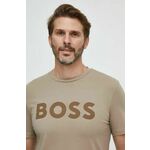 Bombažna kratka majica BOSS CASUAL moška, rjava barva - rjava. Kratka majica iz kolekcije BOSS, izdelana iz tanke, elastične pletenine. Model iz izjemno udobne bombažne tkanine.