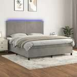 vidaXL Box spring postelja z vzmetnico LED svetlo siva 180x200cm žamet
