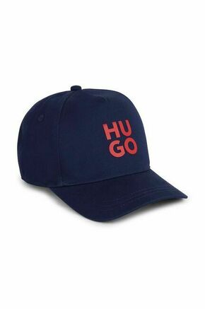 Otroška bombažna bejzbolska kapa HUGO mornarsko modra barva - mornarsko modra. Otroški kapa s šiltom vrste baseball iz kolekcije HUGO. Model izdelan iz enobarvne tkanine z vstavki.