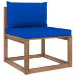 vidaXL Vrtni sredinski kavč iz palet z modrimi blazinami
