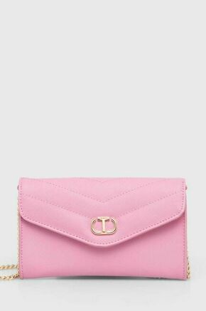 Večerna torbica Twinset roza barva - roza. Majhna večerna torbica iz kolekcije Twinset. Model na zapenjanje