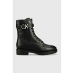 Usnjeni gležnarji Calvin Klein Rubber Sole Combat Boot ženski, črna barva - črna. Gležnarji iz kolekcije Calvin Klein. Model izdelan iz naravnega usnja.