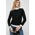Bombažen pulover Polo Ralph Lauren ženski, črna barva - črna. Pulover iz kolekcije Polo Ralph Lauren. Model z okroglim izrezom, izdelan iz enobarvne pletenine.
