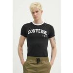 Bombažna kratka majica Converse črna barva, 10026365-A02 - črna. Lahkotna kratka majica iz kolekcije Converse, izdelana iz pletenine, prijetne na otip. Model iz izjemno udobne bombažne tkanine.