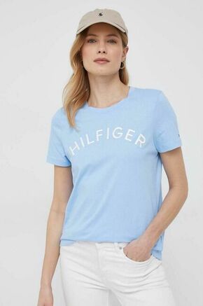 Bombažna kratka majica Tommy Hilfiger - modra. Ohlapna kratka majica iz kolekcije Tommy Hilfiger. Model izdelan iz tanke