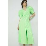 Obleka Rotate zelena barva - zelena. Obleka iz kolekcije Rotate. Nabran model, izdelan iz tkanine z bleščicami. Prilagodljiv material, ki se prilagaja postavi.