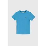 Otroška bombažna kratka majica Lacoste - modra. Otroške lahkotna kratka majica iz kolekcije Lacoste, izdelana iz visokokakovostnega materiala, ki je bil trajnostno proizveden. Model iz izjemno udobne bombažne tkanine.