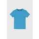 Otroška bombažna kratka majica Lacoste - modra. Otroške lahkotna kratka majica iz kolekcije Lacoste, izdelana iz visokokakovostnega materiala, ki je bil trajnostno proizveden. Model iz izjemno udobne bombažne tkanine.