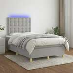 Greatstore Box spring postelja z vzmetnico LED sv. siva 120x200 cm blago