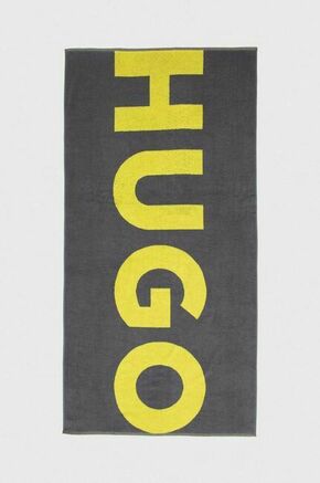 Bombažna brisača HUGO črna barva - siva. Velika brisača iz kolekcije HUGO. Model izdelan iz vzorčastega materiala frotir.