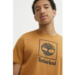 Bombažna kratka majica Timberland moška, rjava barva, TB0A5QSPP471 - rjava. Lahkotna kratka majica iz kolekcije Timberland, izdelana iz pletenine, prijetne na otip. Model iz visokokakovostnega in trajnostnega materiala.