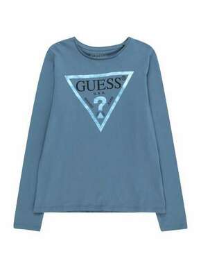 Otroška bombažna majica z dolgimi rokavi Guess - modra. Otroške Majica z dolgimi rokavi iz kolekcije Guess. Model izdelan iz pletenine s potiskom. Model iz izjemno udobne bombažne tkanine.