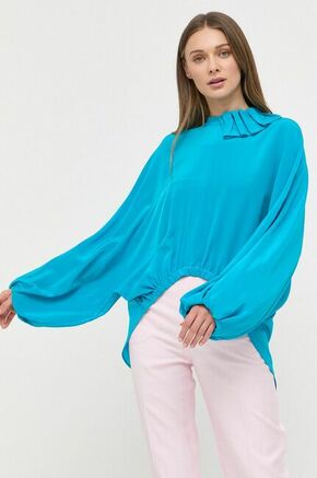 Svilena bluza Liviana Conti - modra. Majica iz kolekcije Liviana Conti. Model izdelan iz lahke tkanine. Ima okrogli izrez. Zračen