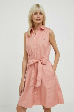 Bombažna obleka Polo Ralph Lauren roza barva - roza. Obleka iz kolekcije Polo Ralph Lauren. Model izdelan iz enobarvne tkanine. Model iz zračne bombažne tkanine.