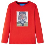 vidaXL Otroška majica z dolgimi rokavi potisk tigra rdeča 92