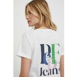 Bombažna kratka majica Pepe Jeans Jazzy ženska, bela barva - bela. Kratka majica iz kolekcije Pepe Jeans, izdelana iz pletenine z nalepko. Model iz zračne bombažne tkanine.