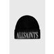 Volnena kapa AllSaints črna barva - črna. Kapa iz kolekcije AllSaints. Model izdelan iz debele pletenine. Volna vas zaradi svojih visokih termoregulacijskih lastnosti greje, ko je hladno, in hladi, ko je toplo.