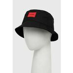 Bombažni klobuk HUGO črna barva - črna. Klobuk iz kolekcije HUGO. Model z ozkim robom, izdelan iz materiala z nalepko.