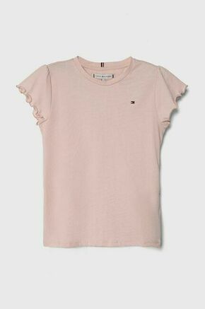 Otroška kratka majica Tommy Hilfiger roza barva - roza. Otroške lahkotna kratka majica iz kolekcije Tommy Hilfiger. Model izdelan iz pletenine