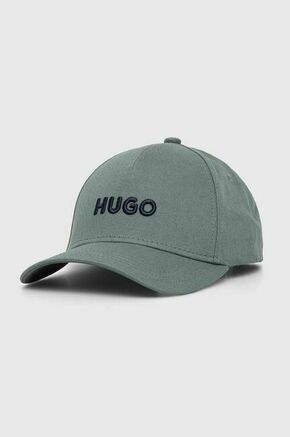 Bombažna bejzbolska kapa HUGO zelena barva - zelena. Kapa s šiltom vrste baseball iz kolekcije HUGO. Model izdelan iz bombažne tkanine.