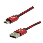 Logo Kabel USB (2.0), USB A moški - microUSB moški, 1 m, 480 Mb/s, 5V/2A, rdeč, škatla, najlonski oplet, aluminijast pokrov priključka