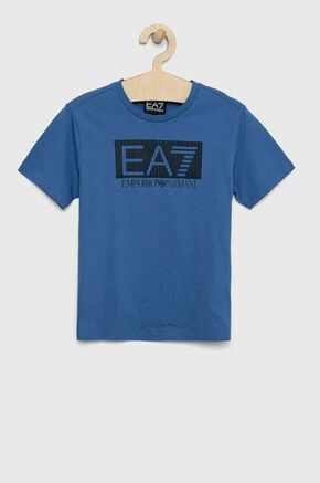 Otroška bombažna kratka majica EA7 Emporio Armani - modra. Otroški kratka majica iz kolekcije EA7 Emporio Armani. Model izdelan iz tanke